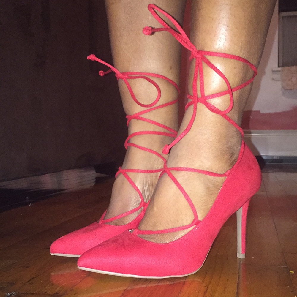 Red Lace-up Heels